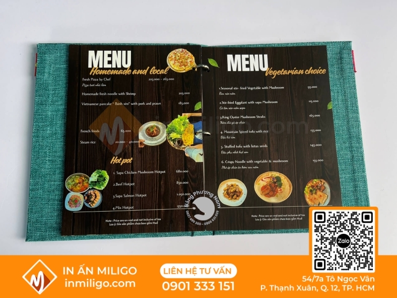 in menu nhà hàng