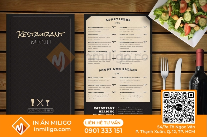 in menu nhà hàng