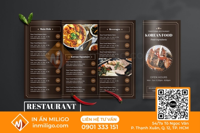 in menu nhà hàng