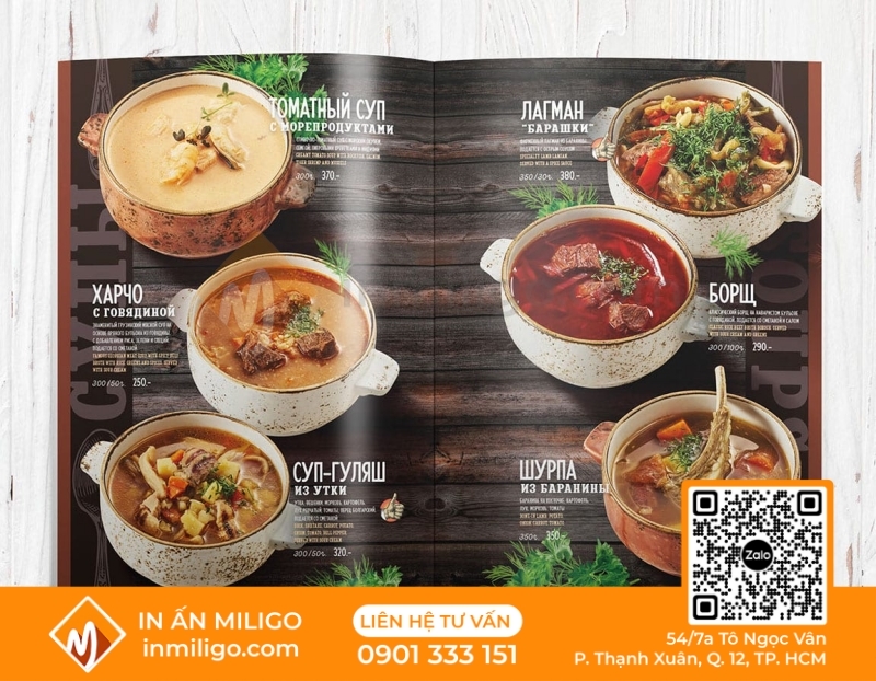 in menu nhà hàng