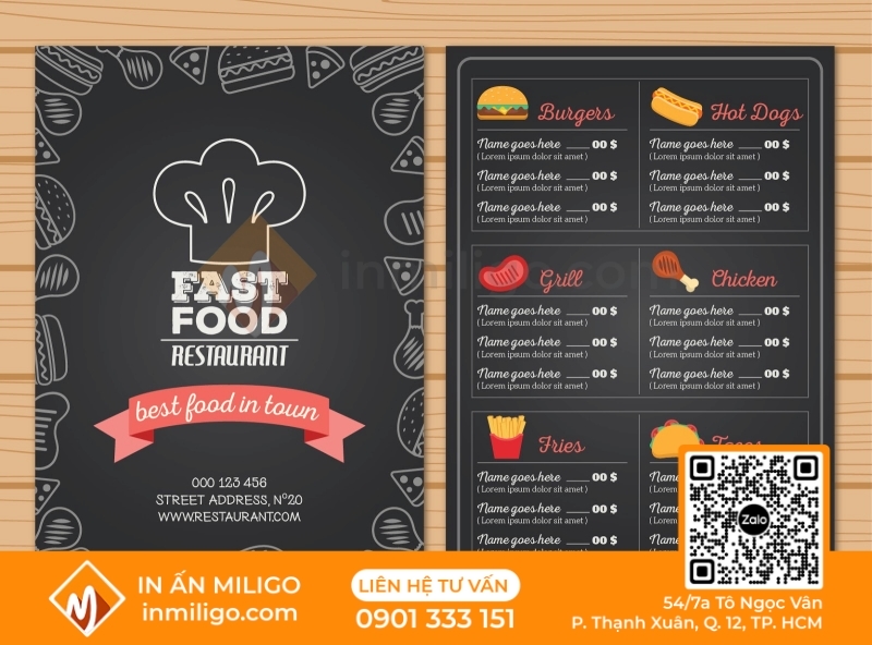 in menu nhà hàng