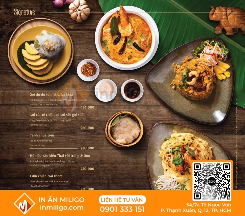 in menu nhà hàng