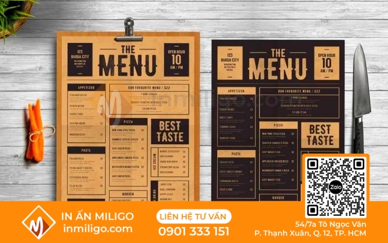 in menu nhà hàng