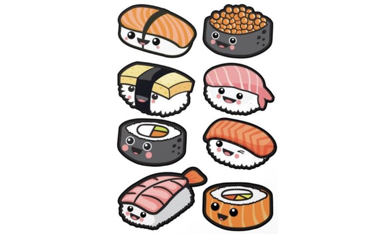 Mẫu hình sticker cute cơm sushi 