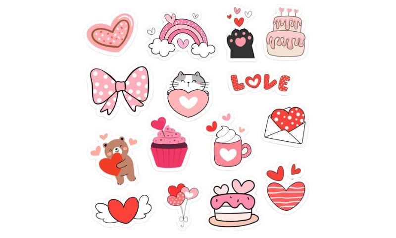 Mẫu hình sticker tình yêu cute