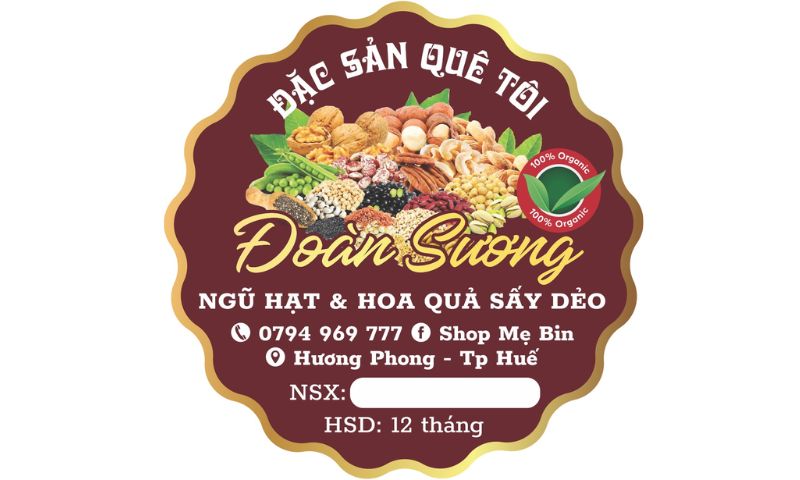 Mẫu tem dán đồ ăn vặt đặc sản quê tôi