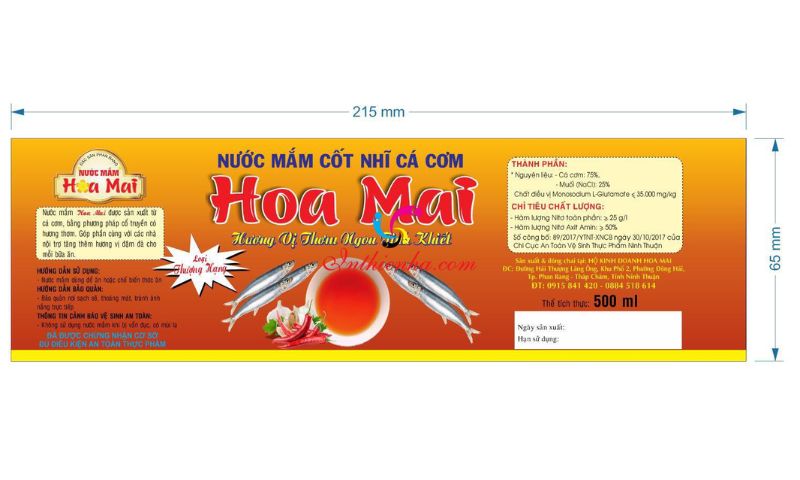 Mẫu in tem nhãn dán hàng hóa nước mắm nhĩ cá cơm