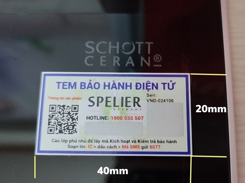 Kích thước tem bảo hành hình chữ nhật dán trên sản phẩm điện tử 20x40mm