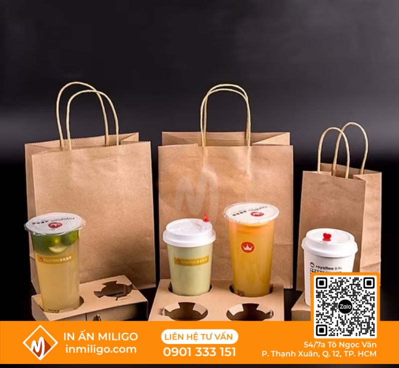 in túi giấy đựng trà sữa