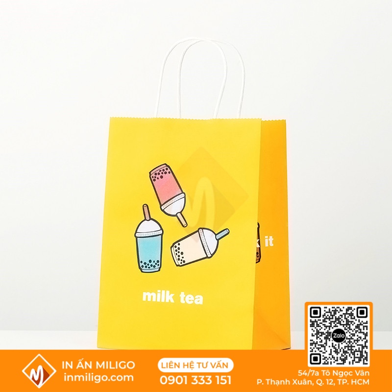 in túi giấy đựng trà sữa