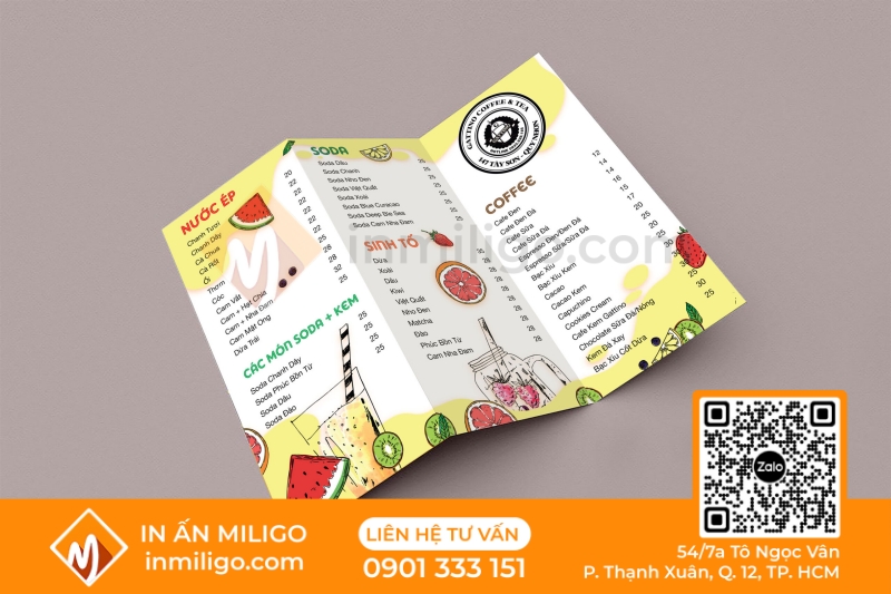 in menu quán cafe