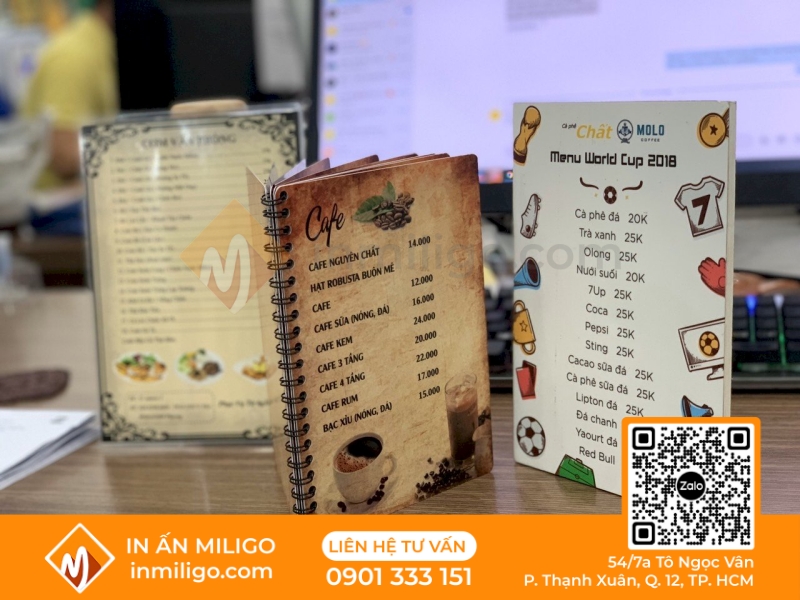 in menu quán cafe