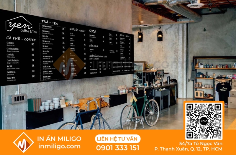 in menu quán cafe