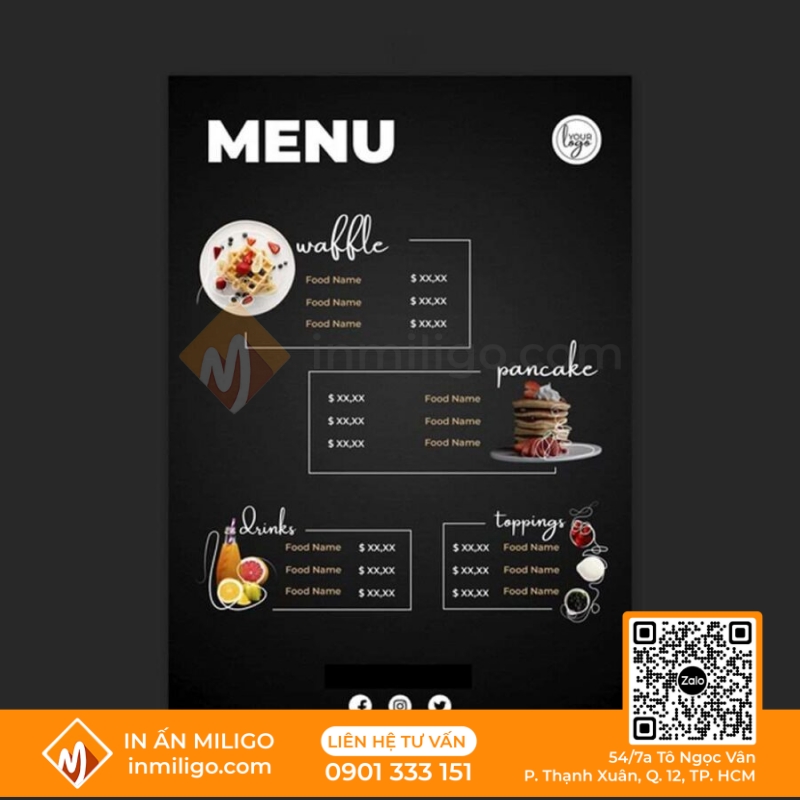 in menu quán cafe