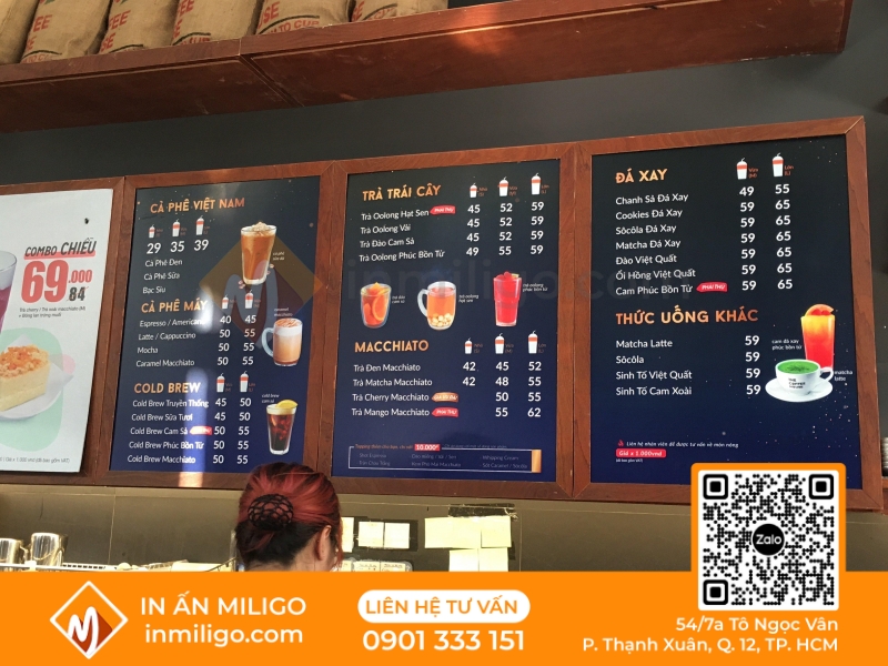in menu quán cafe