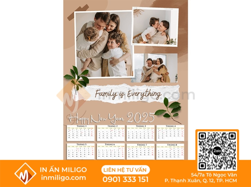 kích thước lịch treo tường