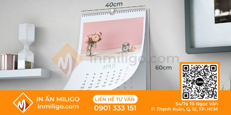 kích thước lịch treo tường