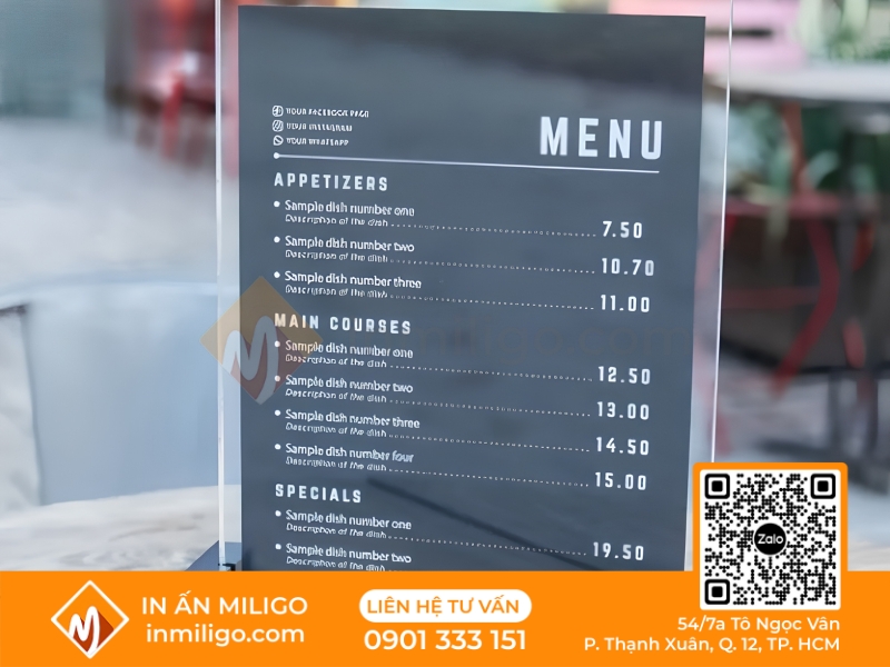 Menu bìa kiếng