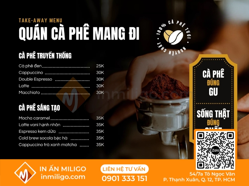 Menu cafe take away