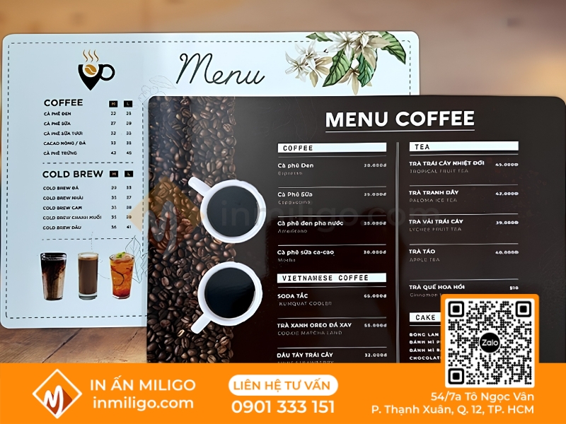Menu cafe take away