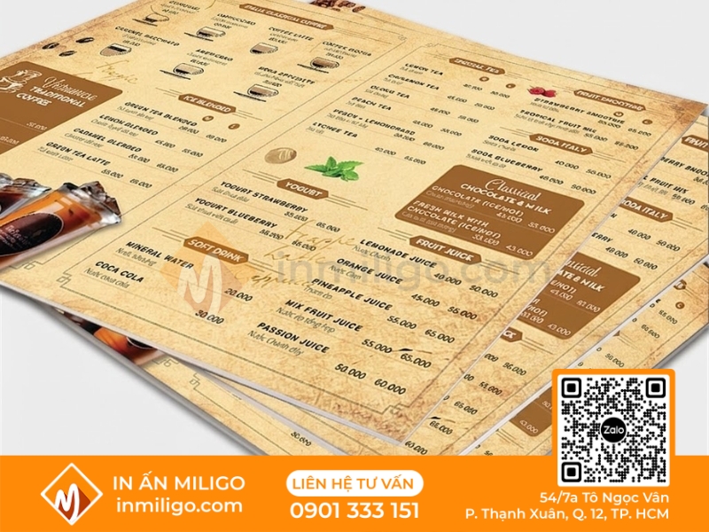 Menu cafe take away