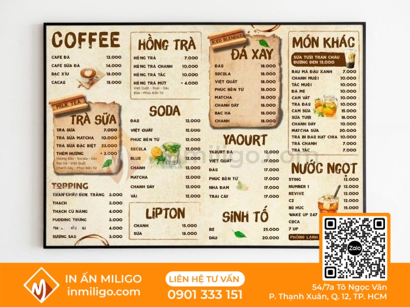 Menu cafe take away