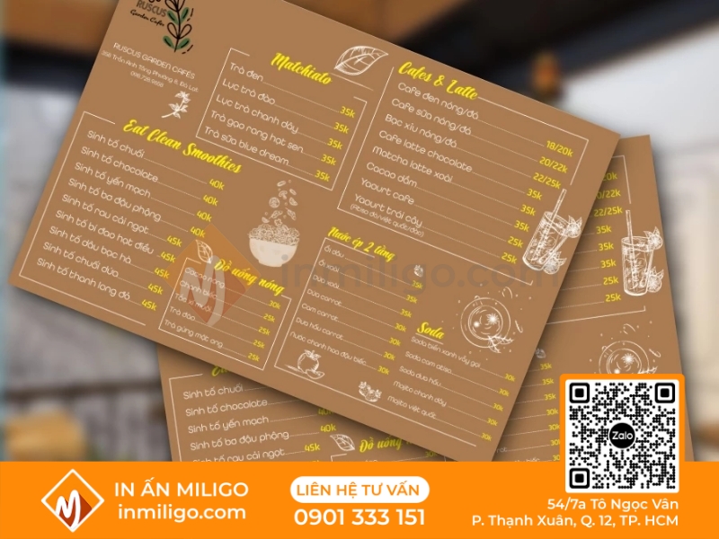 Menu cafe take away