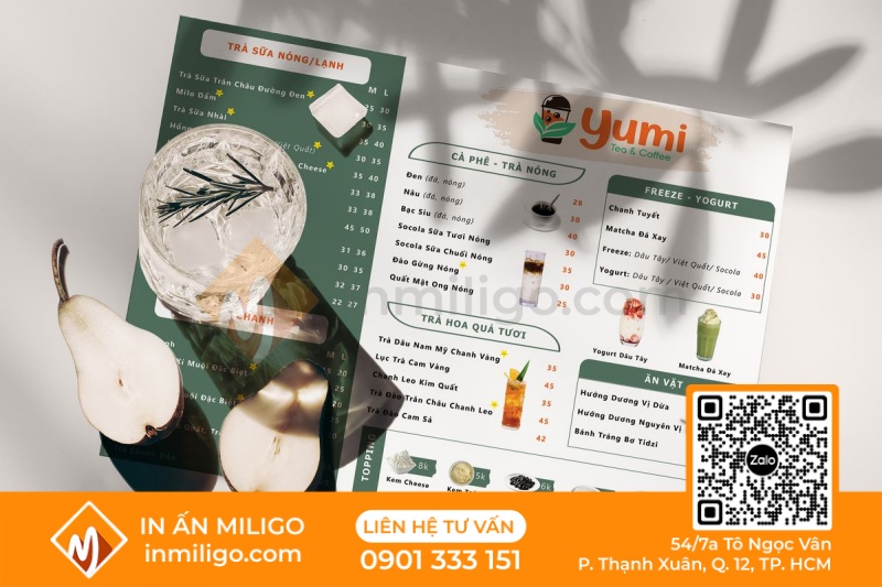 In menu trà sữa