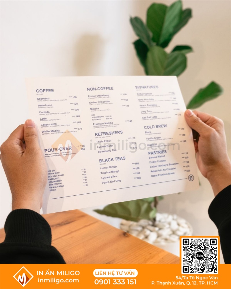 In menu trà sữa