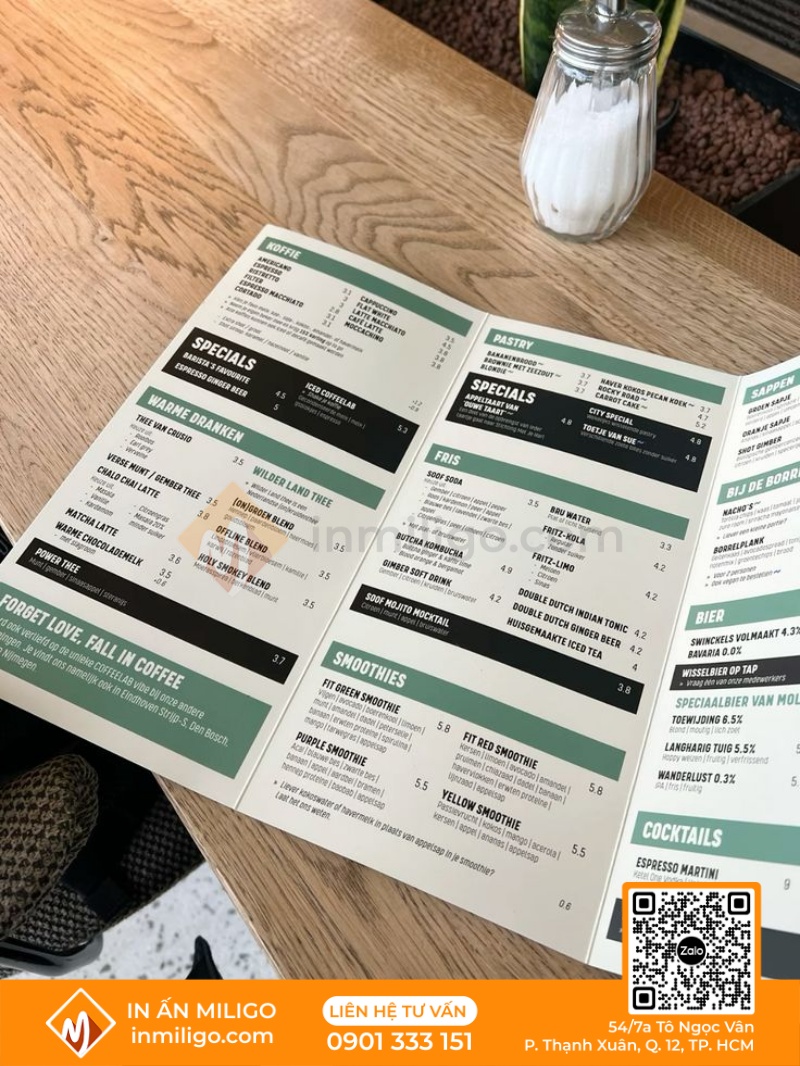 In menu trà sữa