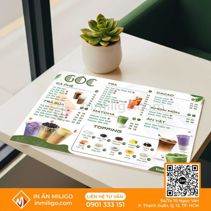 In menu trà sữa