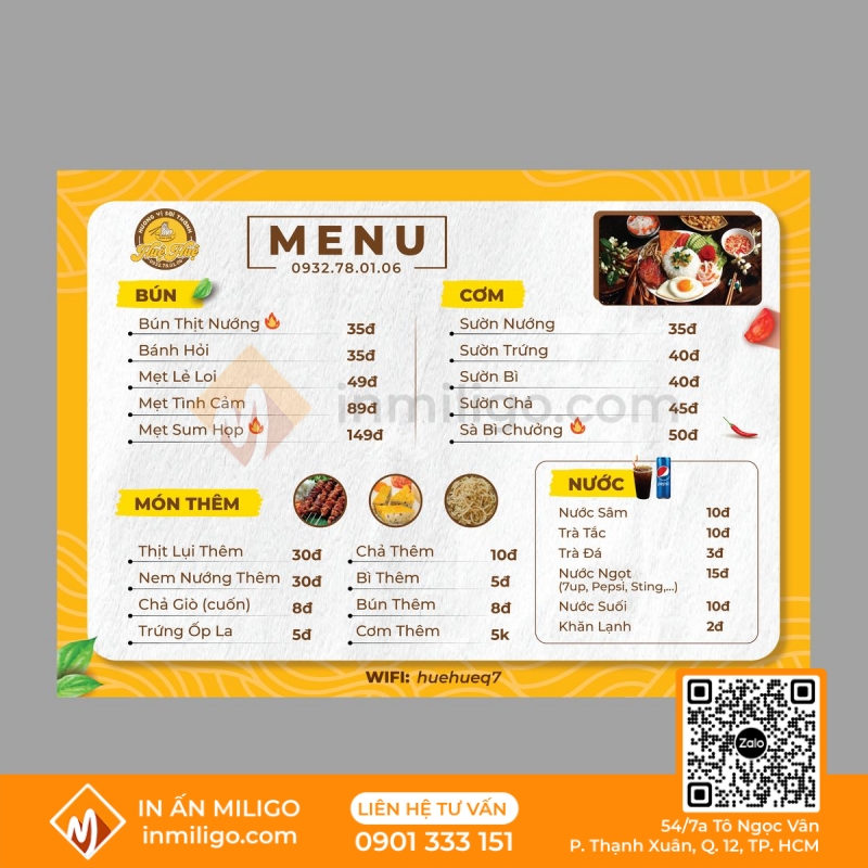 In menu treo tường