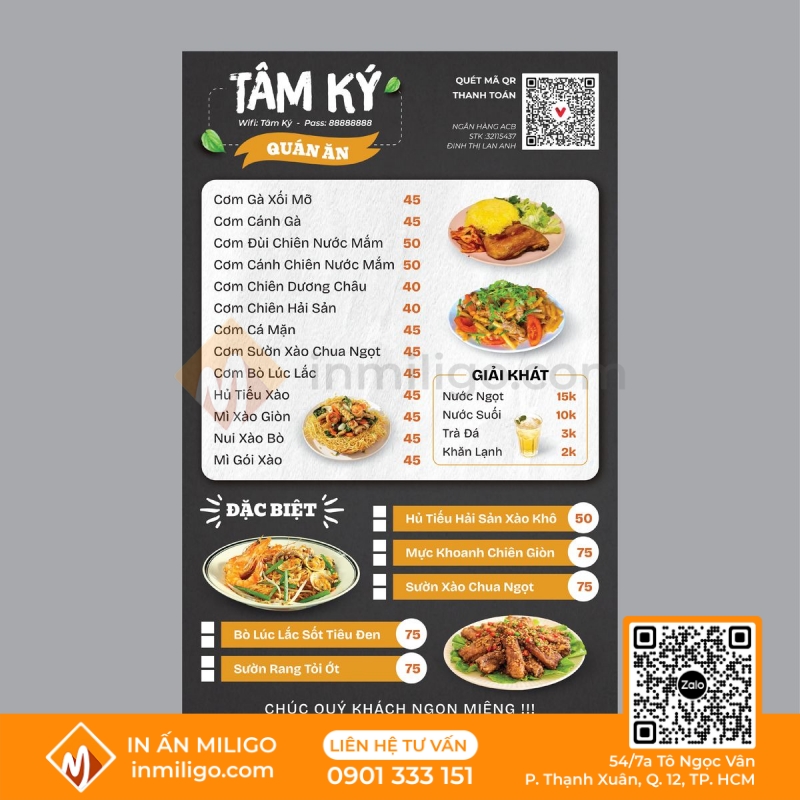 In menu treo tường
