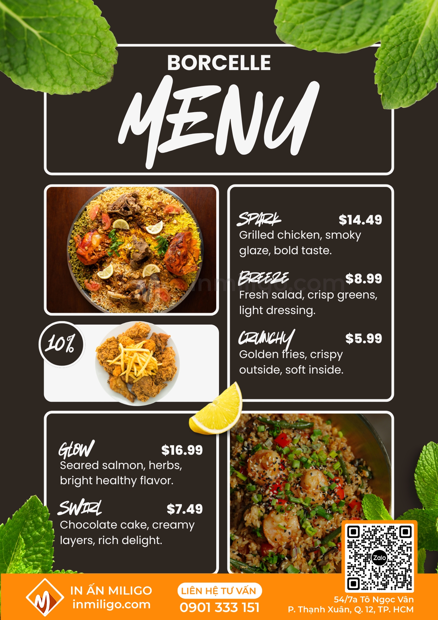 Kích thước menu