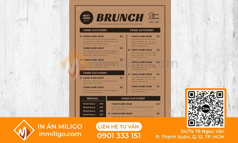 Kích thước menu