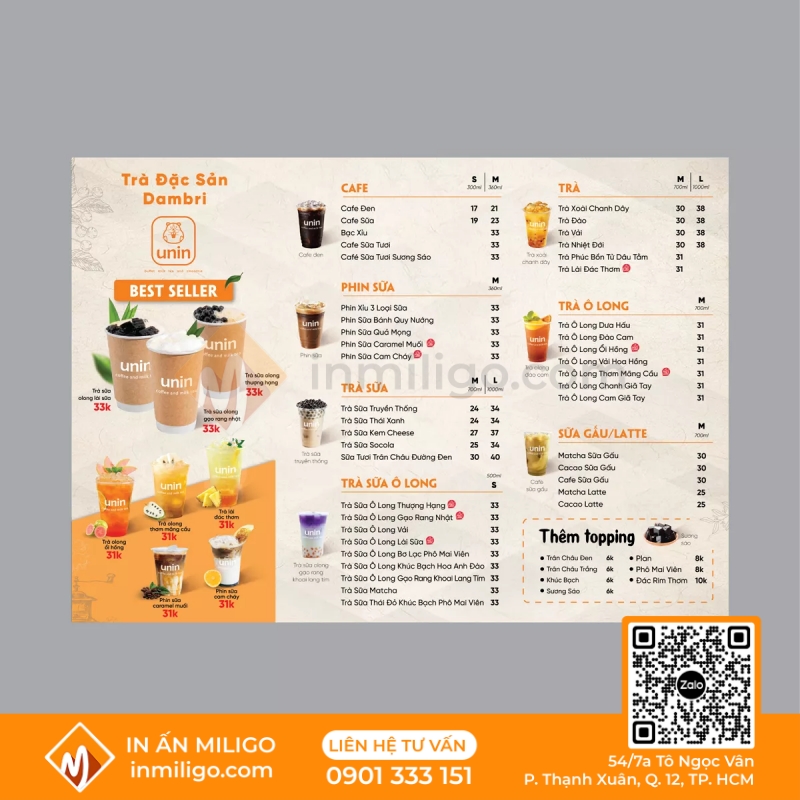 Kích thước menu