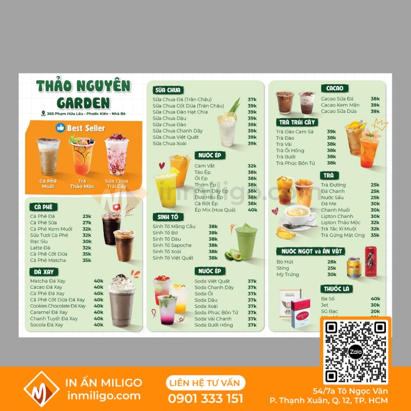 Kích thước menu