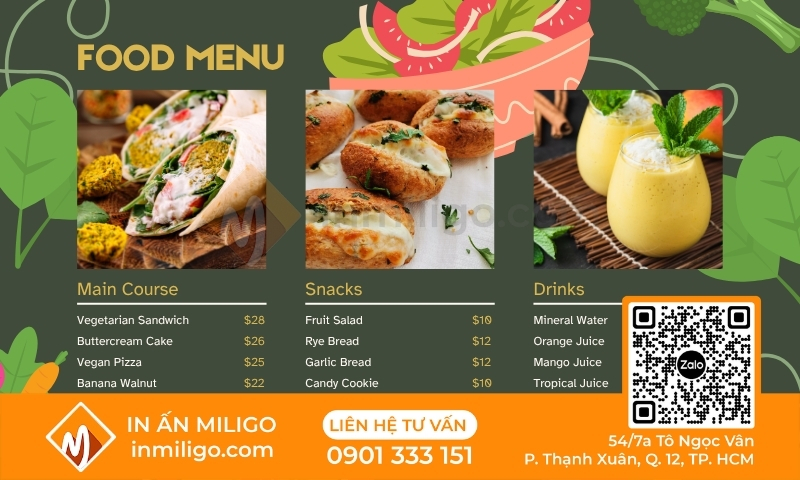 Kích thước menu