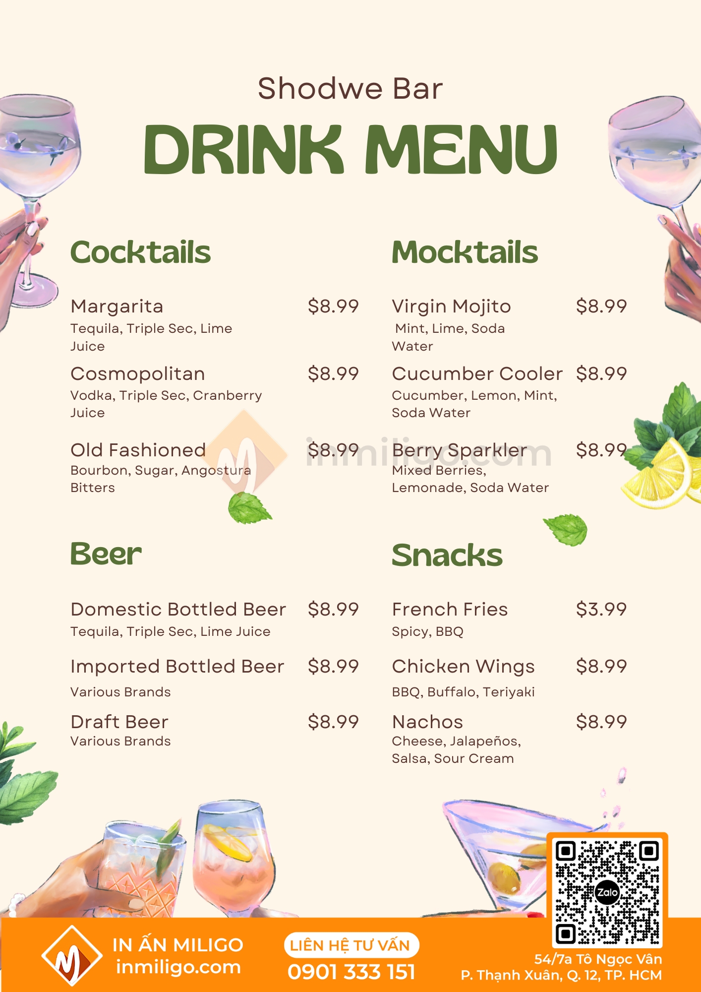 Kích thước menu