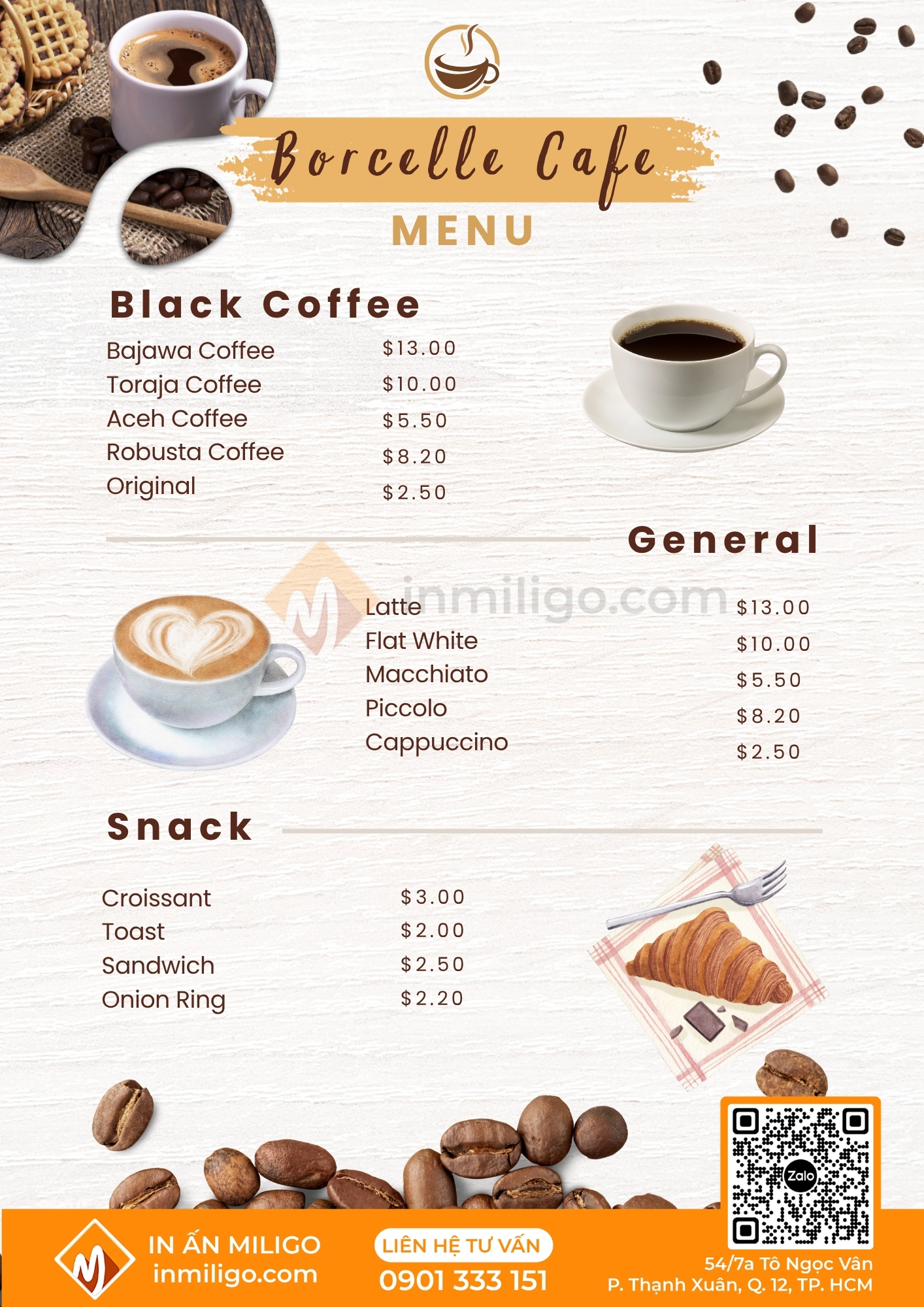 Kích thước menu