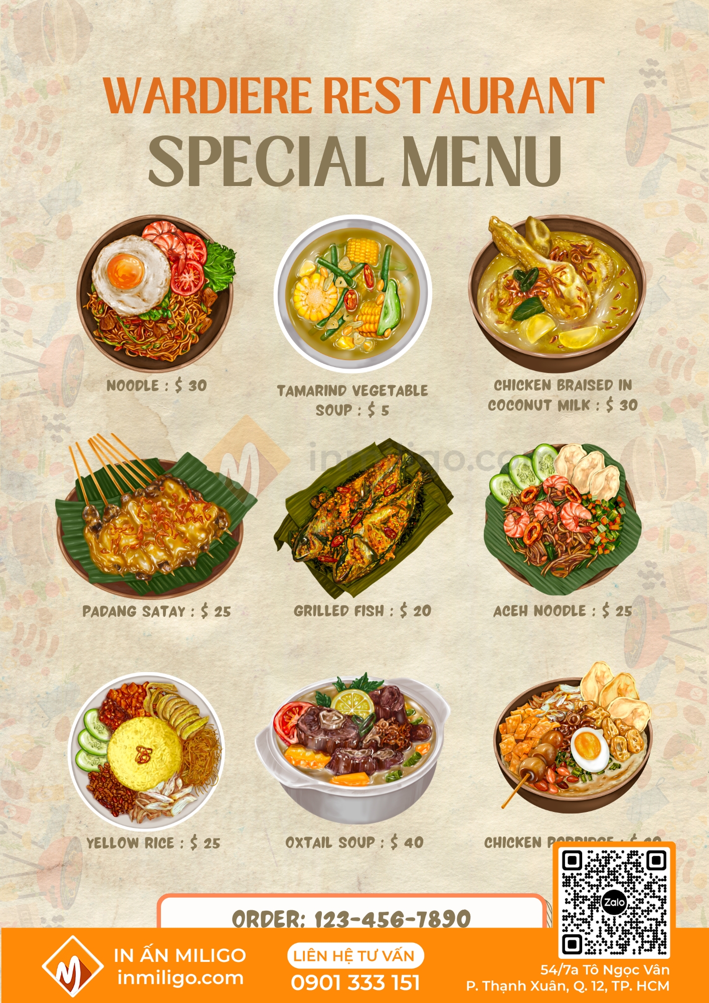 Kích thước menu
