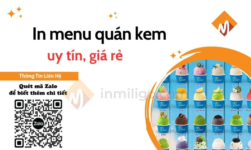 In menu quán kem bắt mắt, lấy ngay trong ngày tại TPHCM