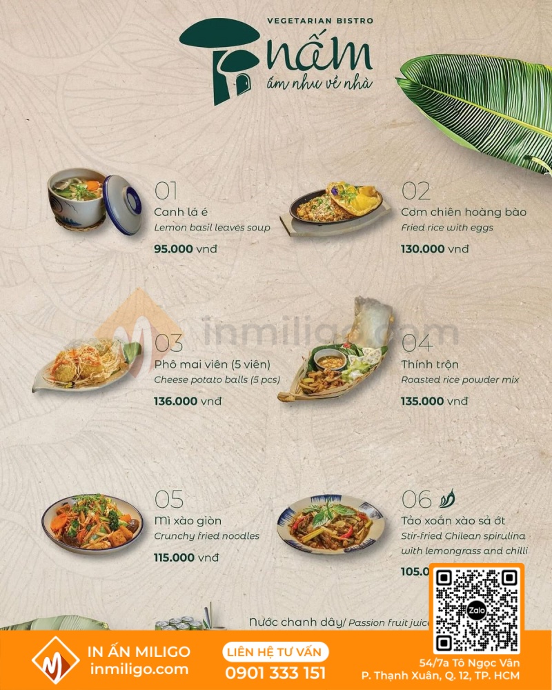 Menu nhà hàng chay