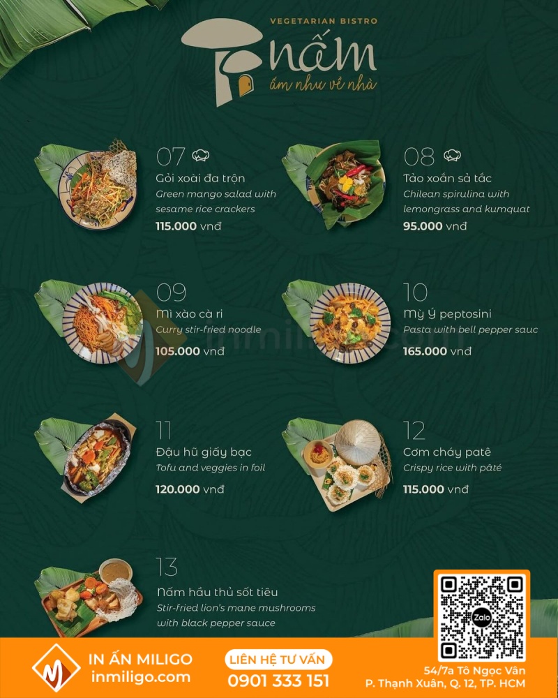 Menu nhà hàng chay
