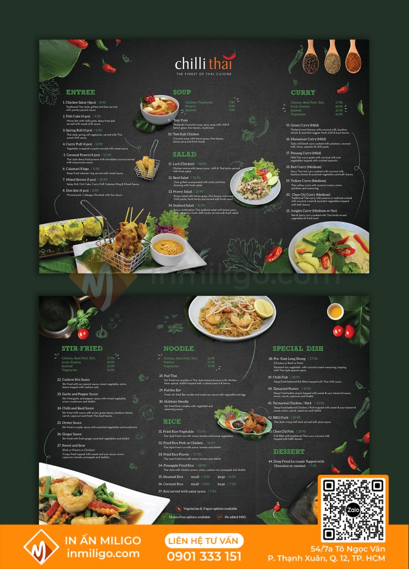 Menu nhà hàng thái