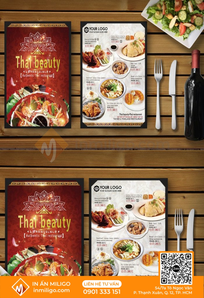 Menu nhà hàng thái