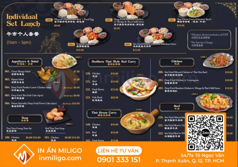 Menu nhà hàng thái