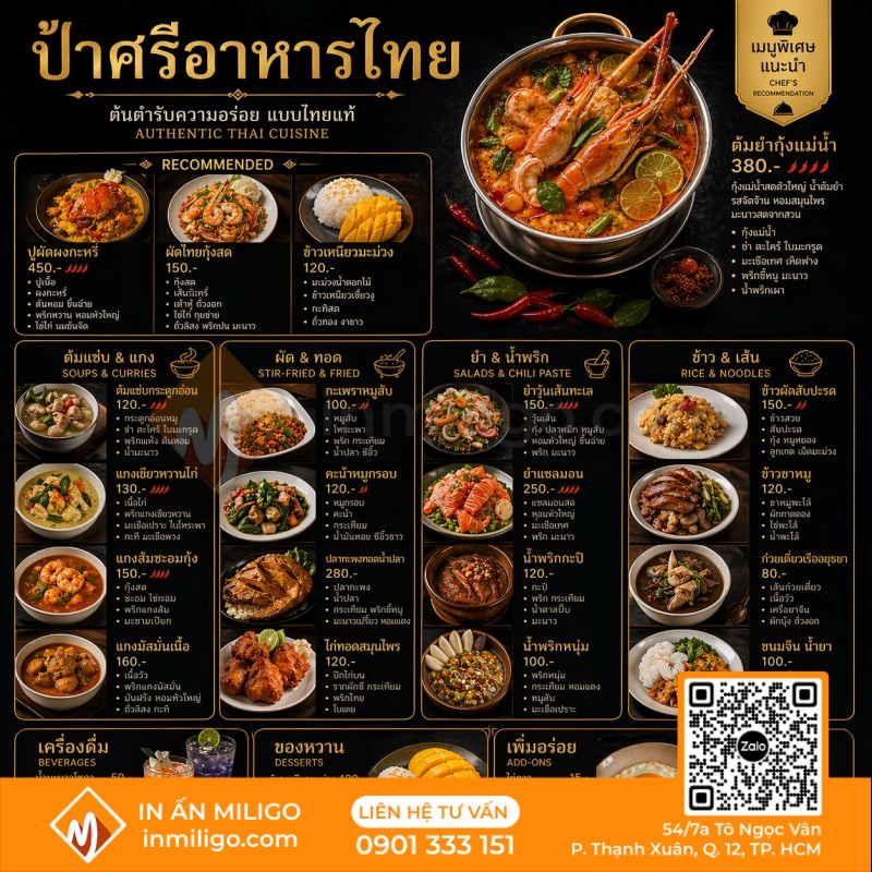 Menu nhà hàng thái
