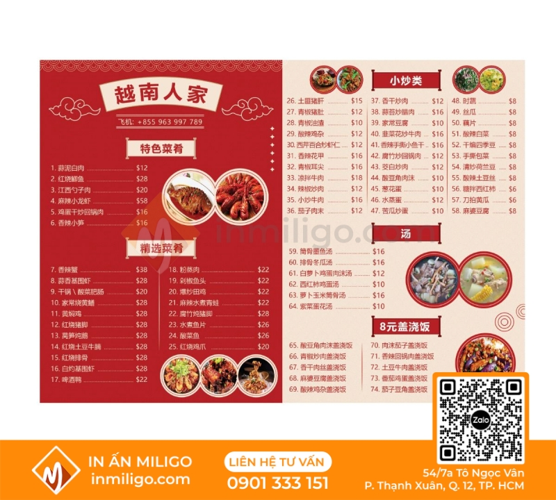 Menu nhà hàng trung quốc