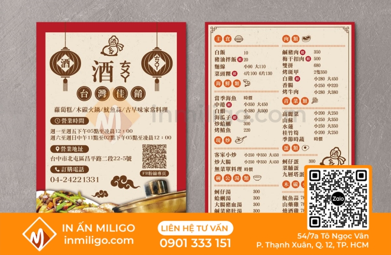 Menu nhà hàng trung quốc